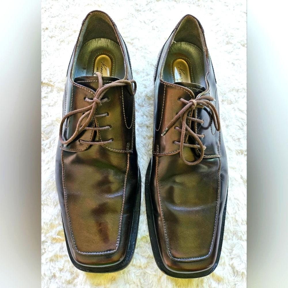 Kenneth Cole Oxford Leather Dress Shoes, Silver Technology, Brown, Size 10.5